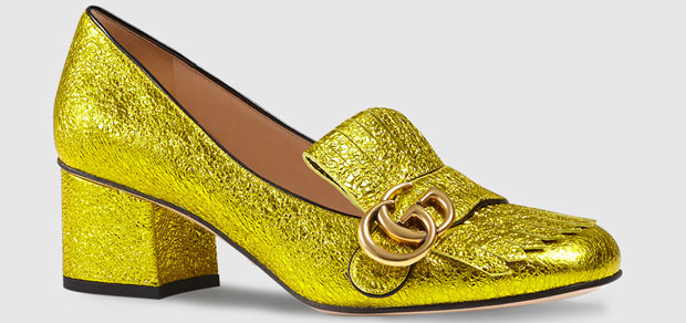 Gucci Marmont metallic mid heel pumps yellow