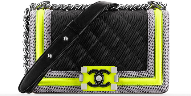 Chanel tassen ss 2016 nylon mesh boy bag neon
