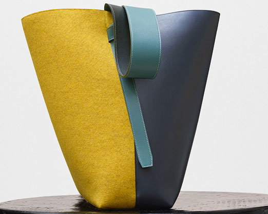 Céline herfst 2016 small twisted cabas navy calfskin yellow felt