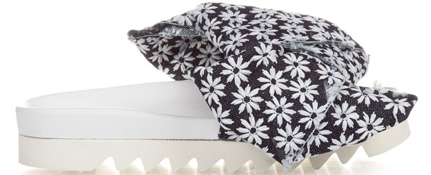 Joshua Sanders bow slides light black white broderie anglaise
