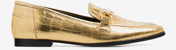 uterque mock croc loafers gold
