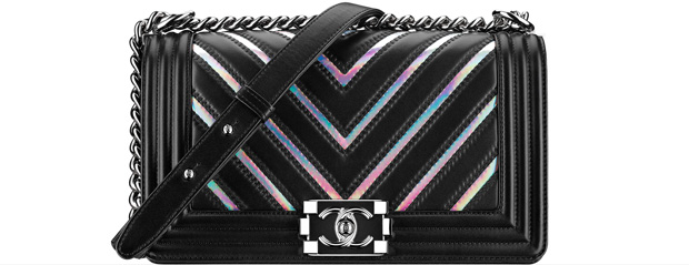 Chanel spring summer 2017 boy bag medium black chevron holographic