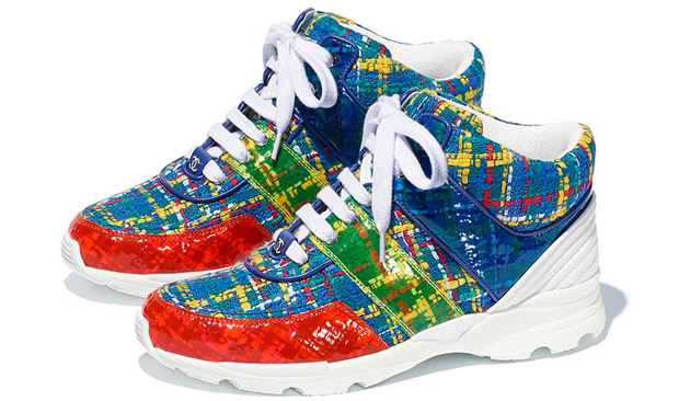 Chanel sneakers tweed white blue red green pvc calfskin