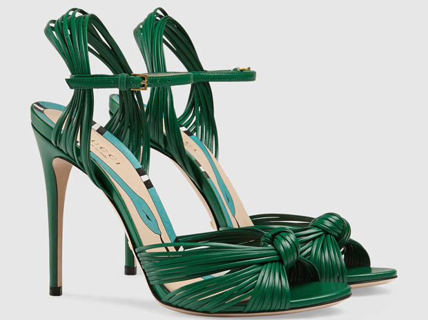 Gucci leather knot sandals green