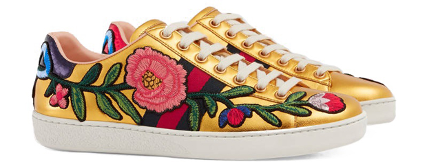Gucci sneakers embroiled gold sneakers