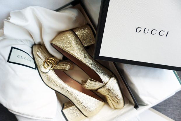 Gucci Marmont mid heel pumps platino