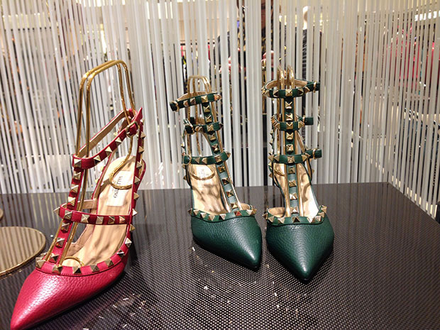 Valentino Rockstud pumps pink green Harrods