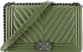 Chanel medium Boy army green chevron