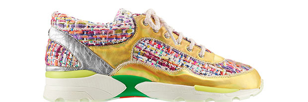 Chanel Tweed sneakers gold silver