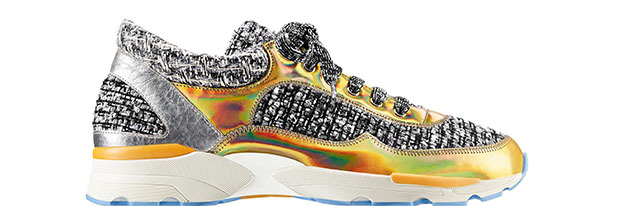 Chanel Tweed sneakers grey gold