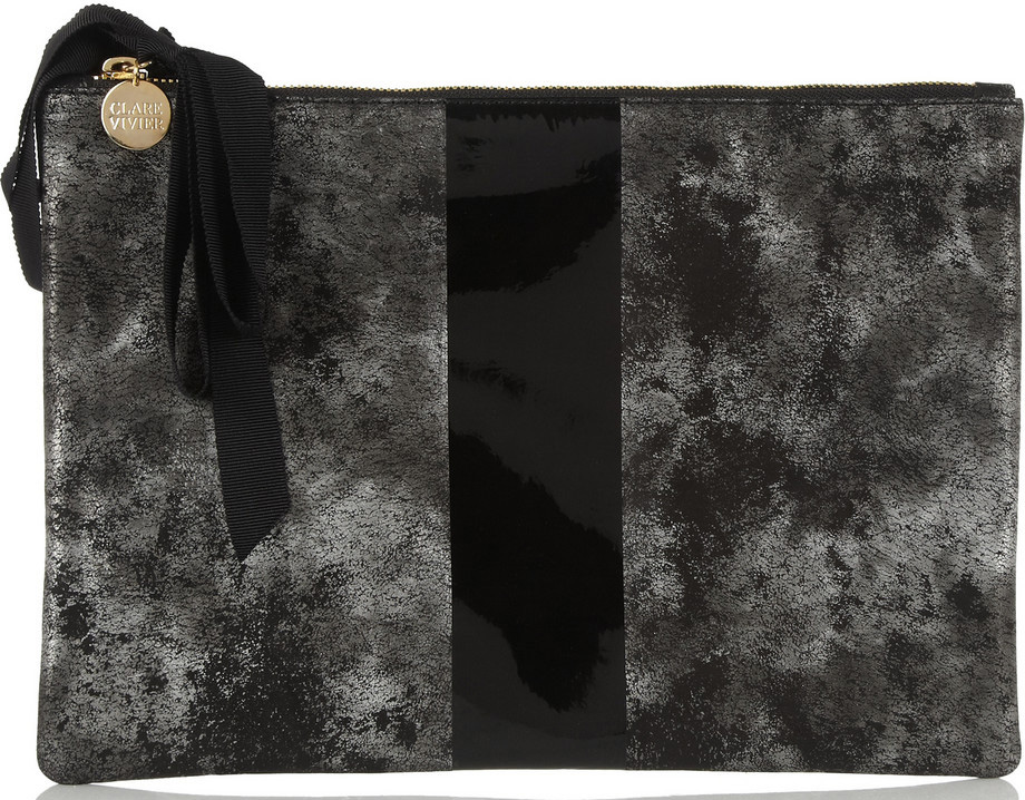 Clare Vivier flat printed nubuck clutch