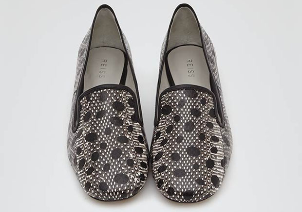 Reiss Celia slippers slangenleer snake black white
