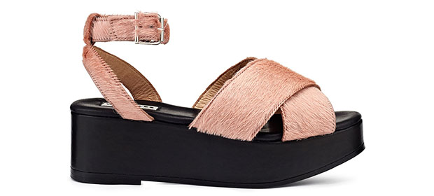 Whistles Brooke wedge flatforms pink pony hair